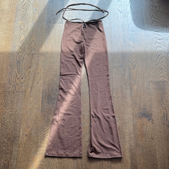 Motel Rocks Pants - Chocolate Brown Flare Stretch Pants with Belly Button Hole